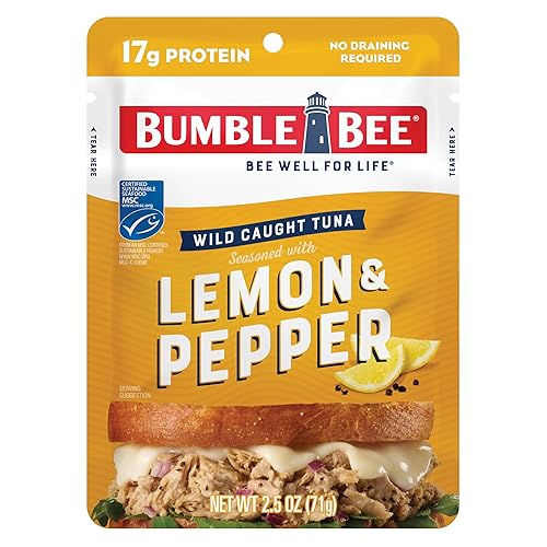 Bumble Bee - Atún sazonado con limón y pimienta, bolsas de 2.5 onzas, 0.6 oz de proteína por porción