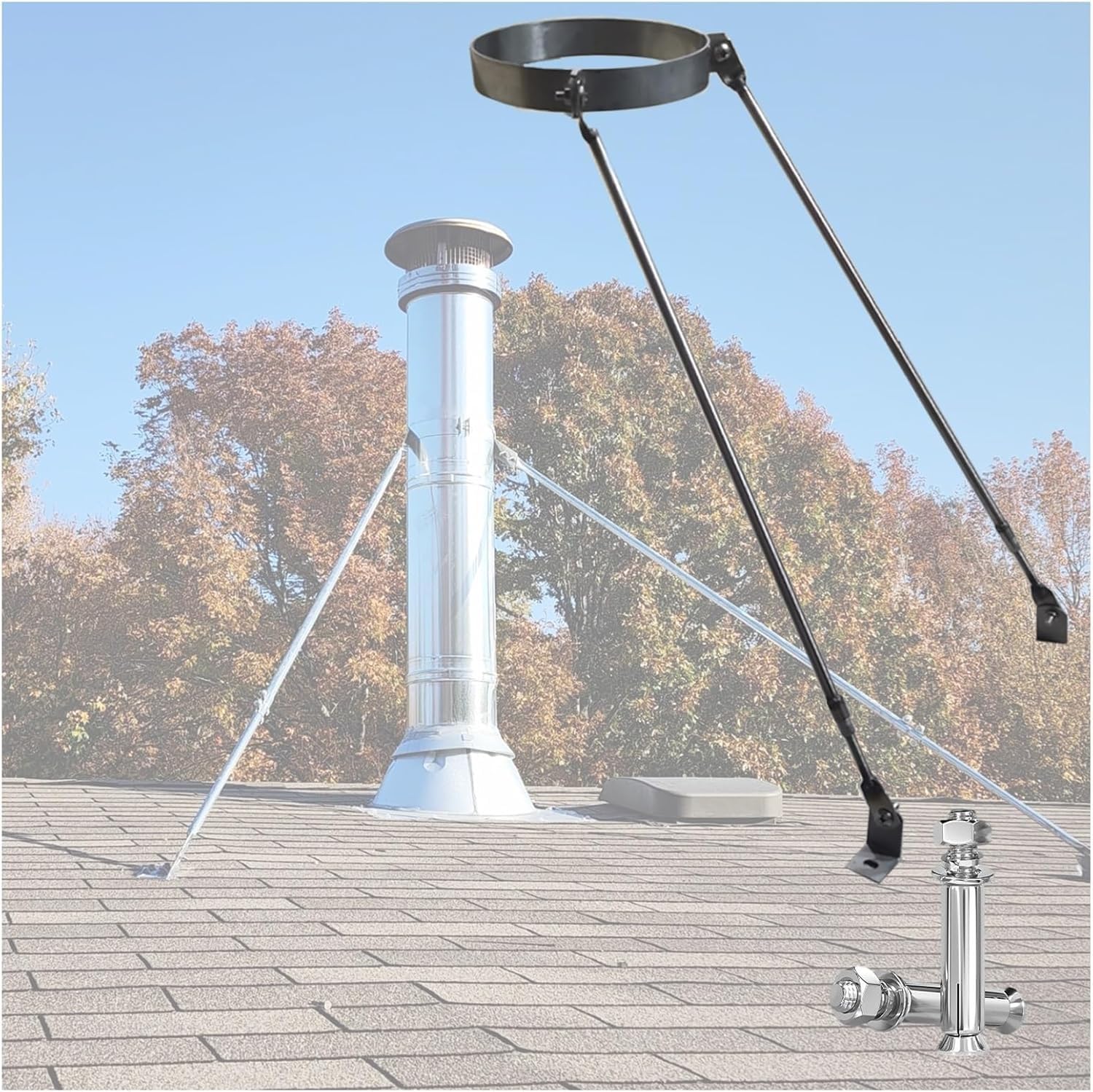 Supporto per tubo della stufa in acciaio inox, morsetto di supporto da parete per canna fumaria, kit di staffa estesa per il fissaggio contro vento e neve