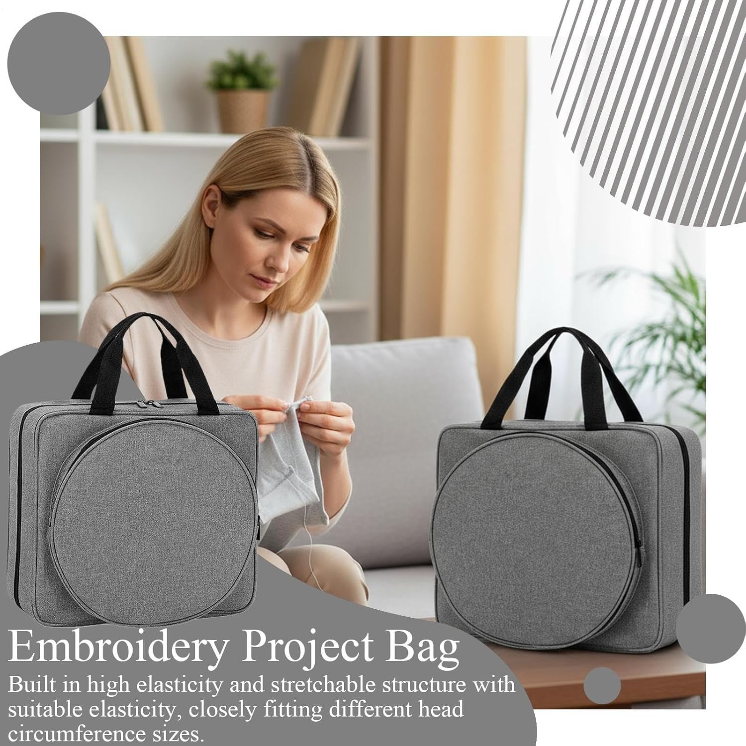 Multi Pocket Sewing Bag, Embroidery Project Organizer, Double Handle Craft Tote with Easy Carry Feature, Project Storage Bag with Sturdy Material, Embroidery Bags for Beginners and Students