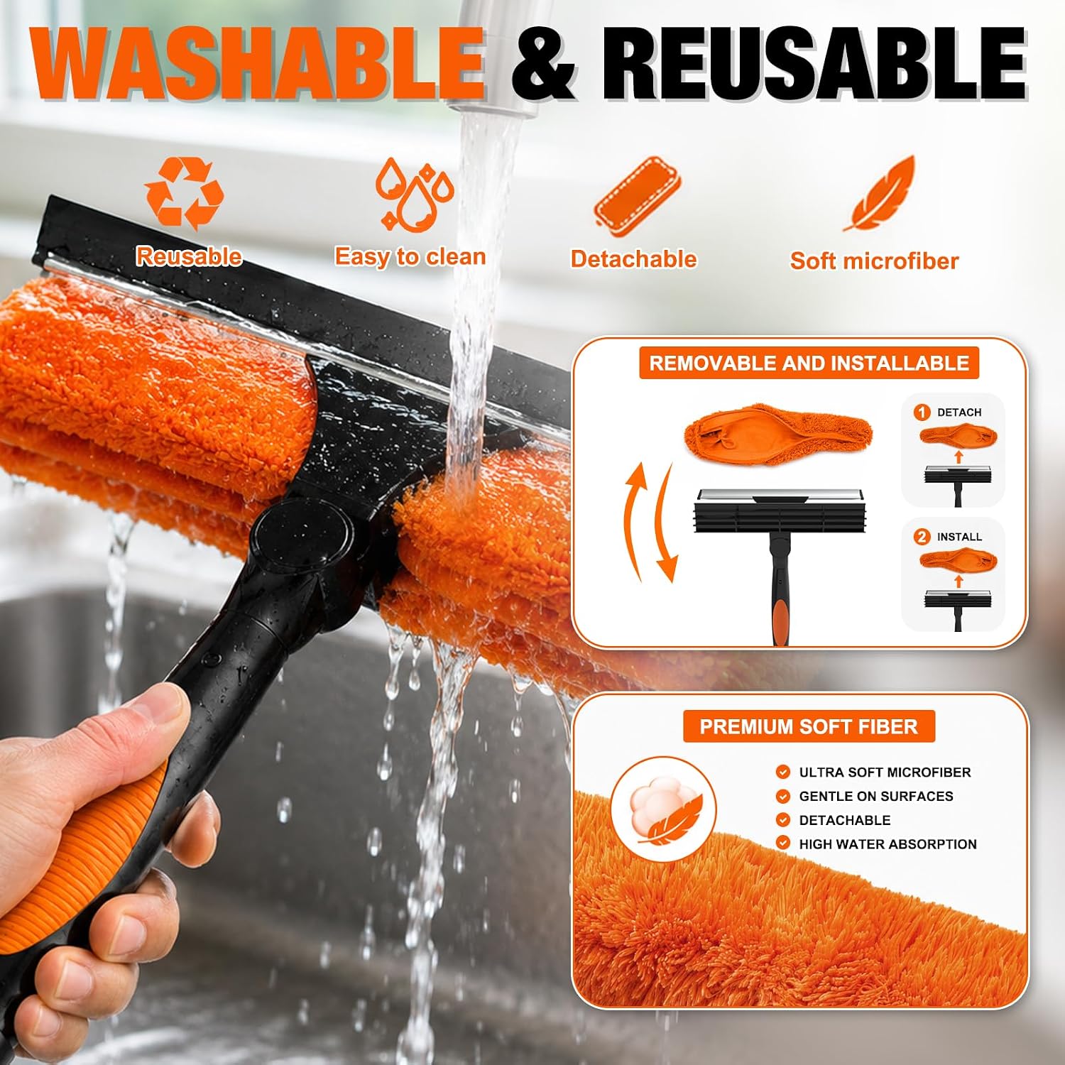 LAANPOLE Window Squeegee, 2-in-1 Squeegee for Window Cleaning, Professional Cleaning Kit for Outdoor Indoor Use【 No Pole 】