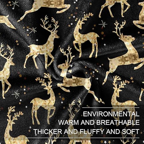 Miniatura 7 de KLL Christmas Deer Gold Black Sofa Throw Blanket Warm Comfy All Season Use Bed Blanket 50"x60" for Picnic Office