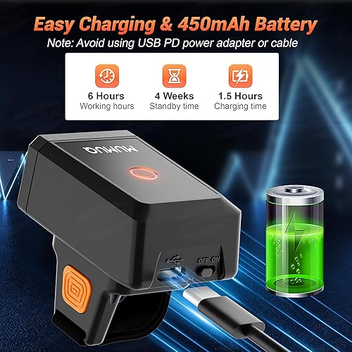 Miniatura 9 de Escáner de código de barras con anillo Bluetooth, escaneo rápido y de largo alcance, mini escáner inalámbrico portátil 1D y 2D Bluetooth de código