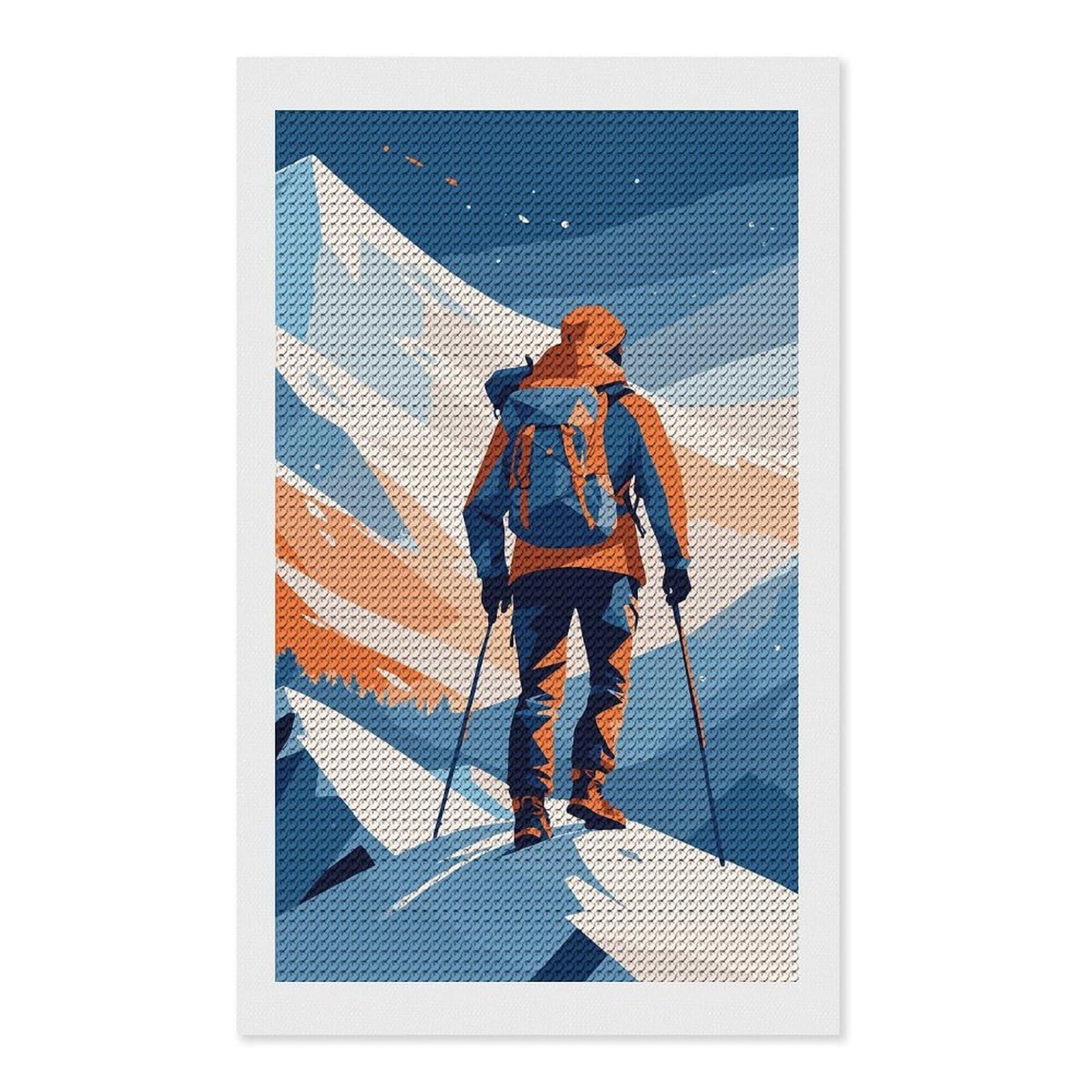 Junmoney Mountain Climber Vector Illustration Diamond Art Kit 12"x20", Holiday Gift Idea, for Women, Easy Handmade Project, Vintage Style Decor, Printed Canvas