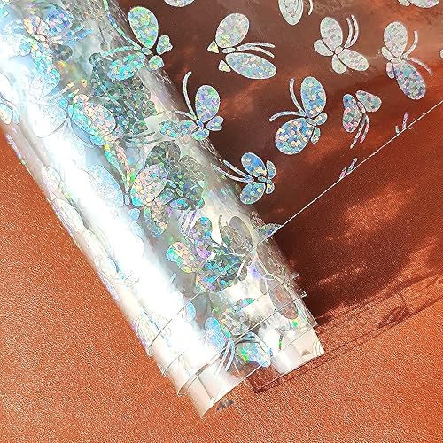 Miniatura 3 de HYANG - Hojas de piel sintética de vinilo holográfico transparente de cloruro de polivinilo con mariposas transparentes, 1 rollo de 12 x 53 pulgadas