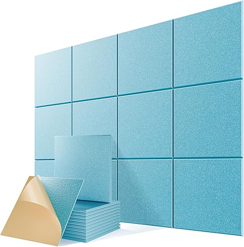 Miniatura 67 de Paquete de 12 paneles acústicos autoadhesivos, paneles de espuma de alta densidad a prueba de sonido de 12 x 12 x 0.4 pulgadas para paredes, paneles
