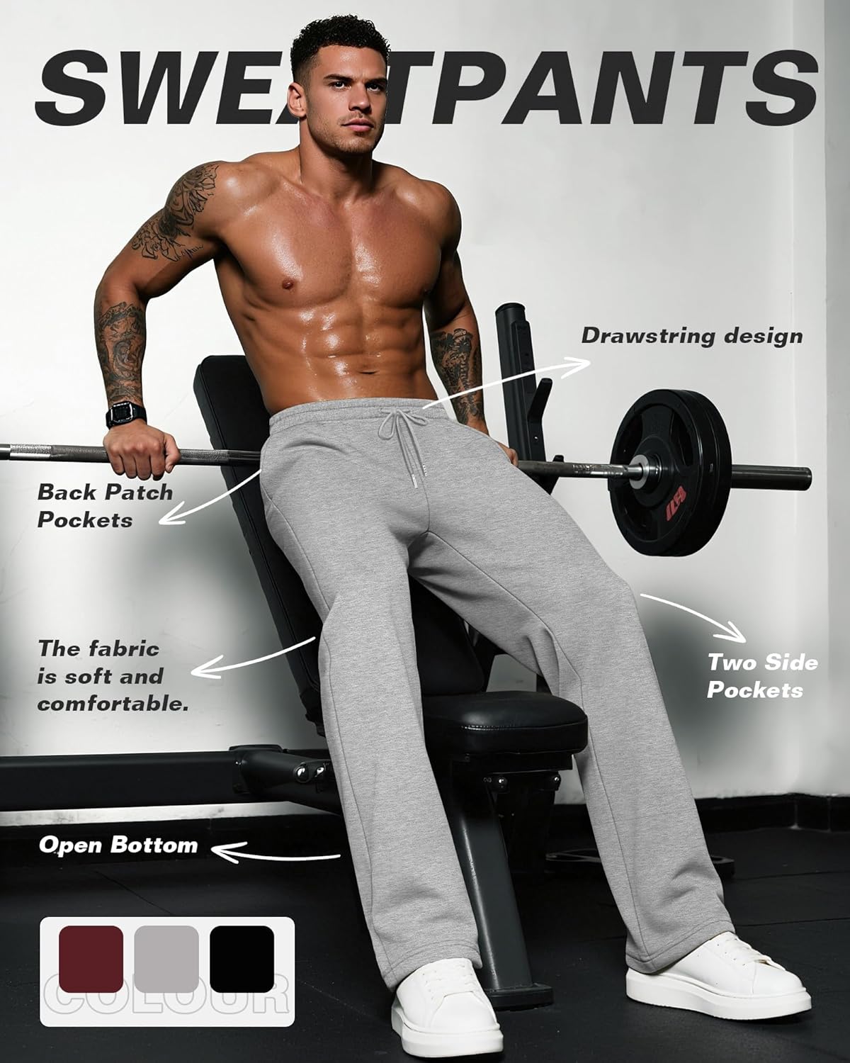 Neer 3 Pack Men's Lounge Pants Lightweight Open Bottom Baggy Sweatpants Casual Drawstring Joggers with 3 Pockets for Leisure