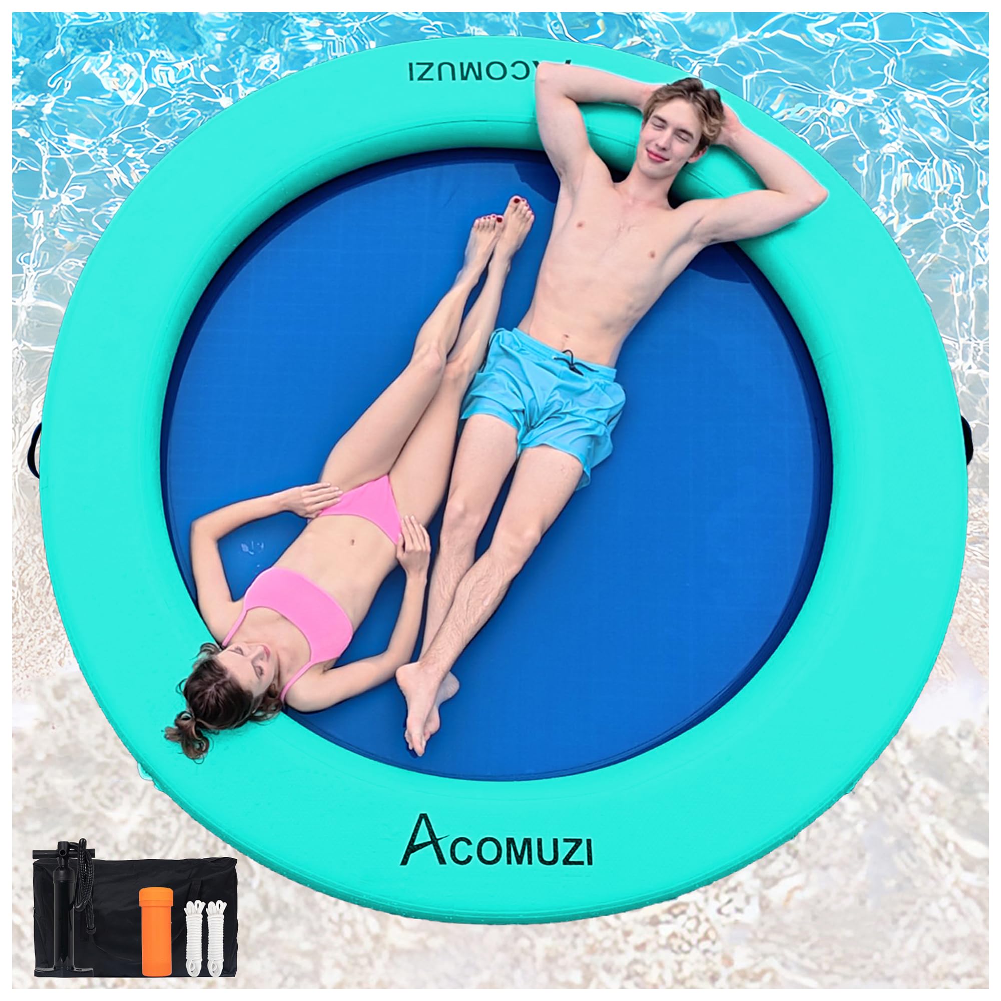 ACOMUZI Water Hammock Inflatable Floating Dock, Round Floating Ring Lake Floats for Adults, Heavy Duty Pool Float Raft for Ocean and Lake, 6FT/8FT/