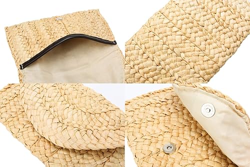 Miniatura 7 de Obosoyo Bolso de mano de paja para mujer, cartera de sobre, bolso tejido de playa de verano