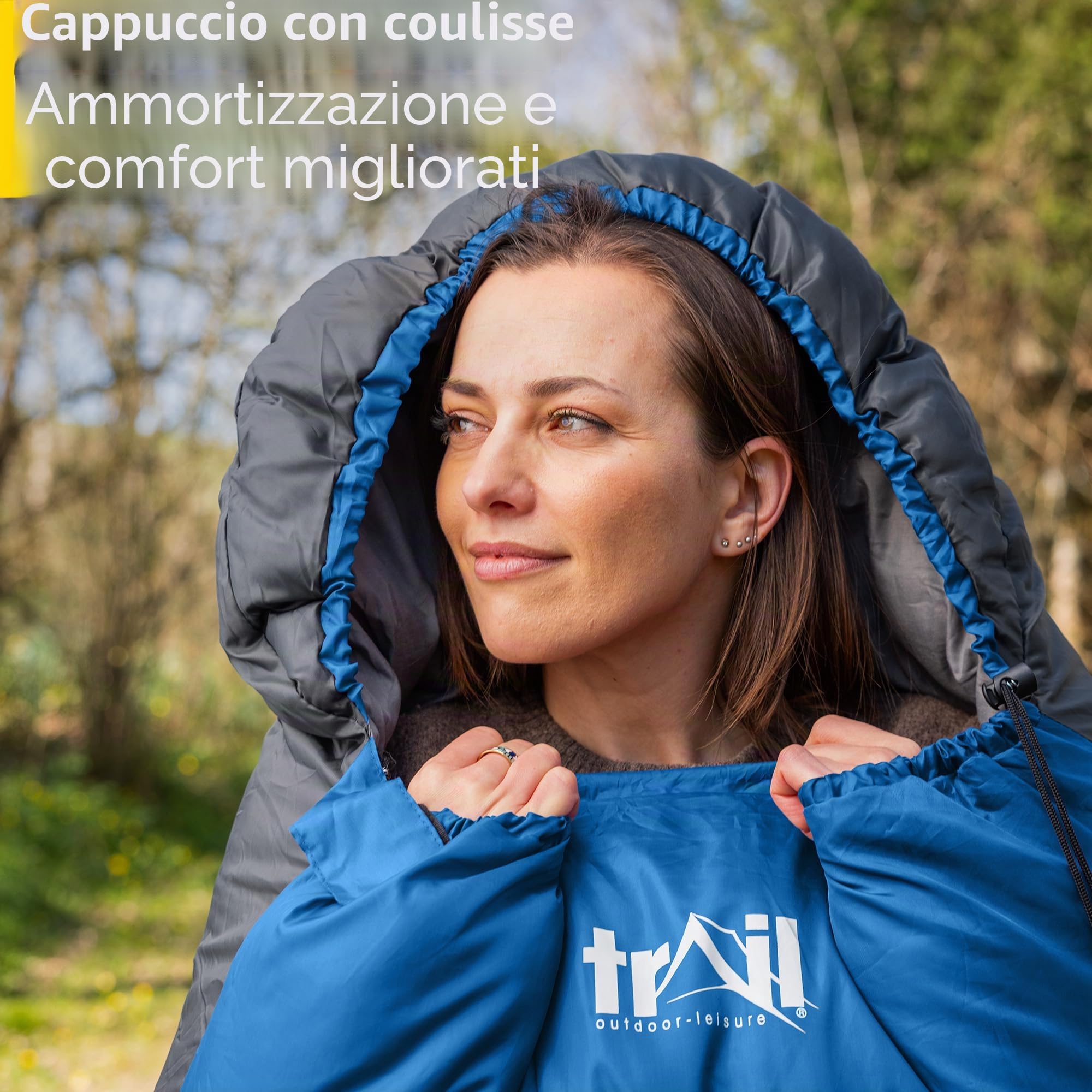 Trail Sacco a Pelo con Cappuccio Alpine Sacco a Pelo Leggero da 250 g (3 Stagioni) Sacco a Pelo Compatto per Adulti con Cappuccio e Custodia