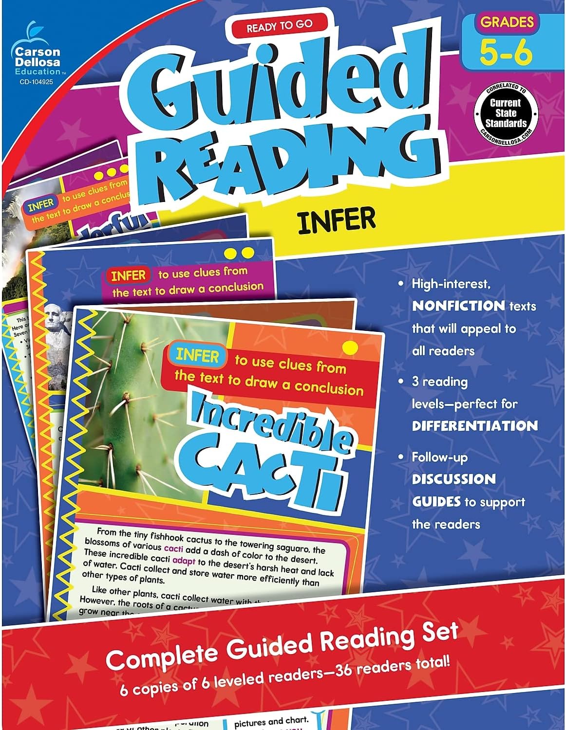 Carson Dellosa Ready to Go: Infer Guided Reading Set, Grades 5-6 Resource Book With 36 Nonfiction Leveled Readers, Discussion Guides, Prompts, and More