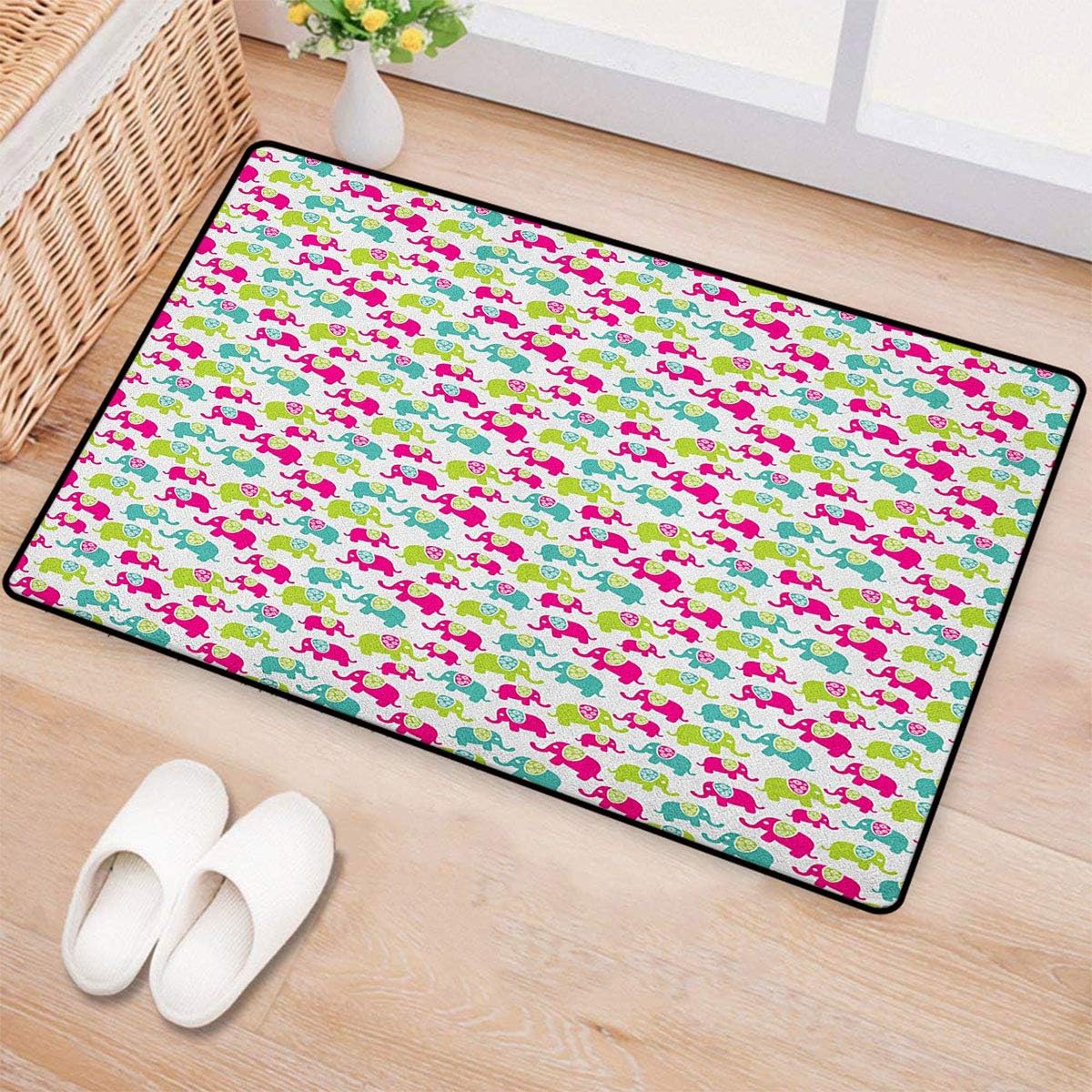 Elephant,Bath Mat for tub,Vivid Color Animals with Floral