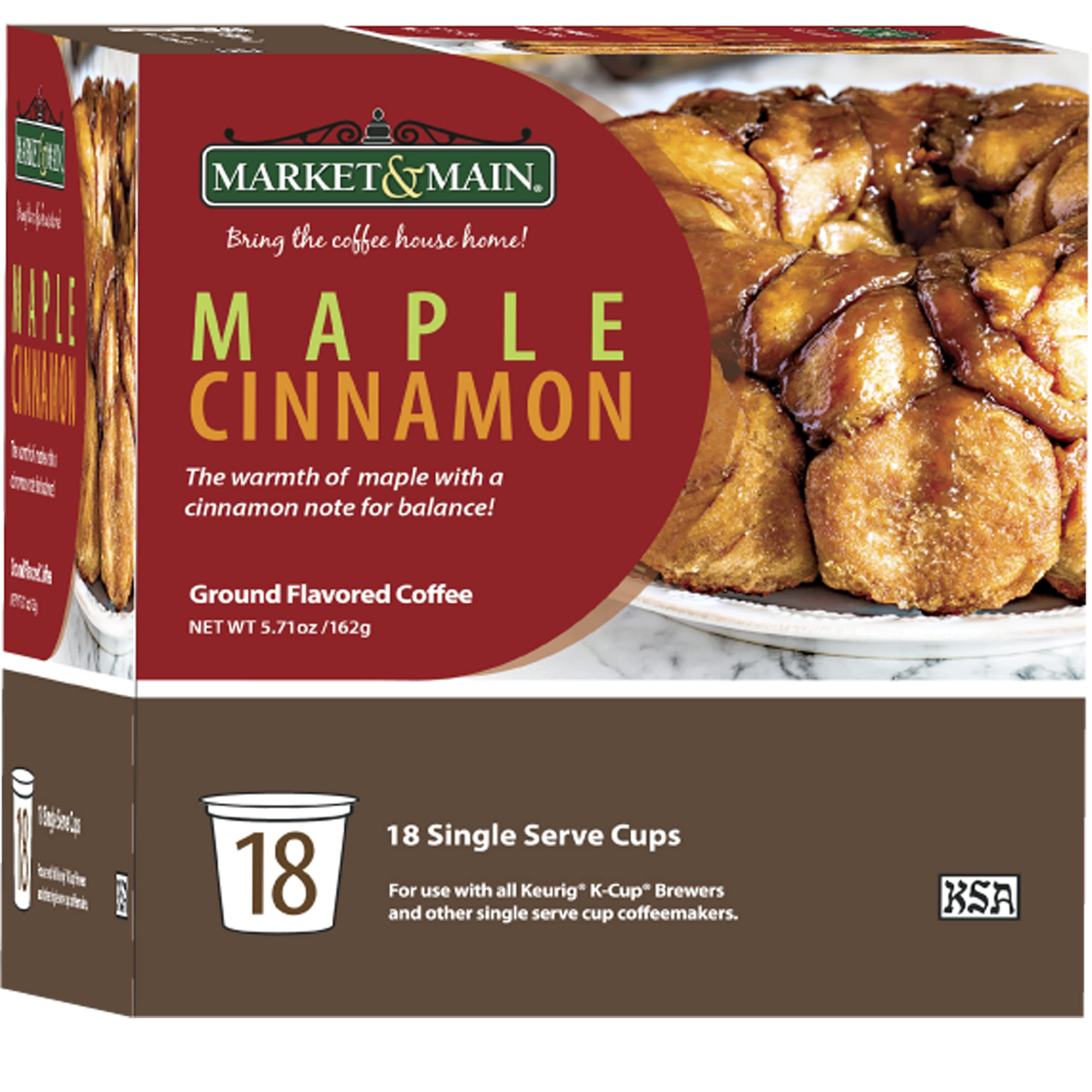 Market & MainOneCup, Maple Cinnamon, Flavored Coffee, Compatible with Keurig K-cup Brewers, 18 Count