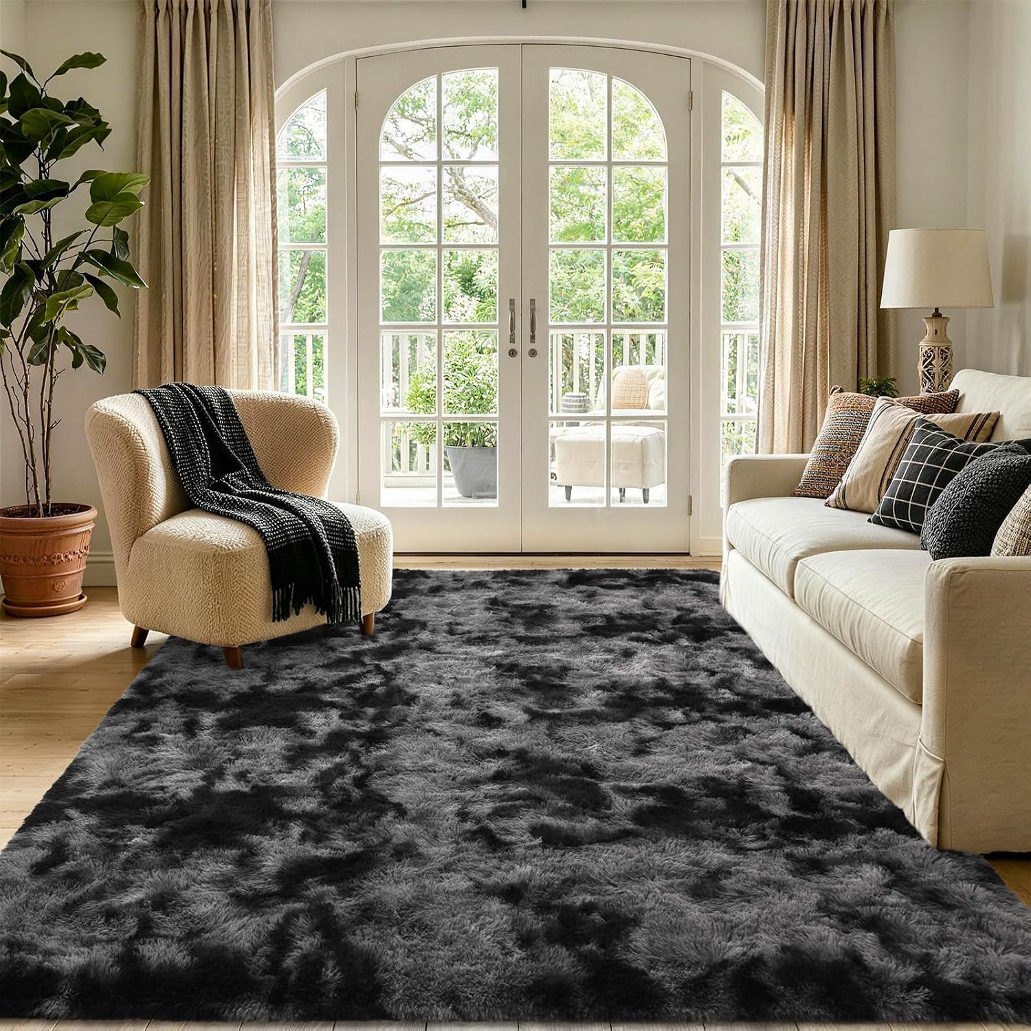 5x7 Tie-Dyed Dark Grey Fluffy Area Rug Non-Slip for Living Room Bedroom image 2