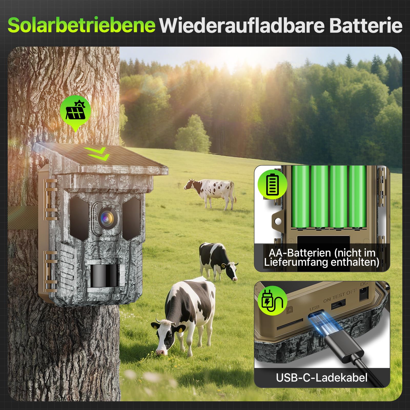 Wildkamera 4K 64MP WLAN mit Handyübertragung App – Wildtierkamera mit Nachtsicht, Bewegungsmelder, 0,2s Auslösung, Outdoor Überwachungskamera für Garten, Hof & Außenbereich, IP66 Winterfest