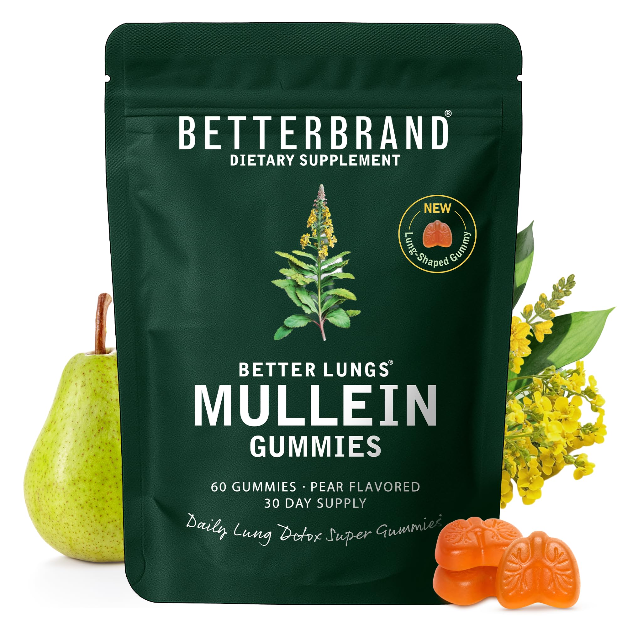 Amazon.com: Betterbrand Mullein - Gomitas masticables para limpieza y  desintoxicación pulmonar, suplemento de salud respiratoria, 1000 mg de  extracto de gordolobo por porción, 60 gomitas - suministro para 30 días :  Salud y Hogar