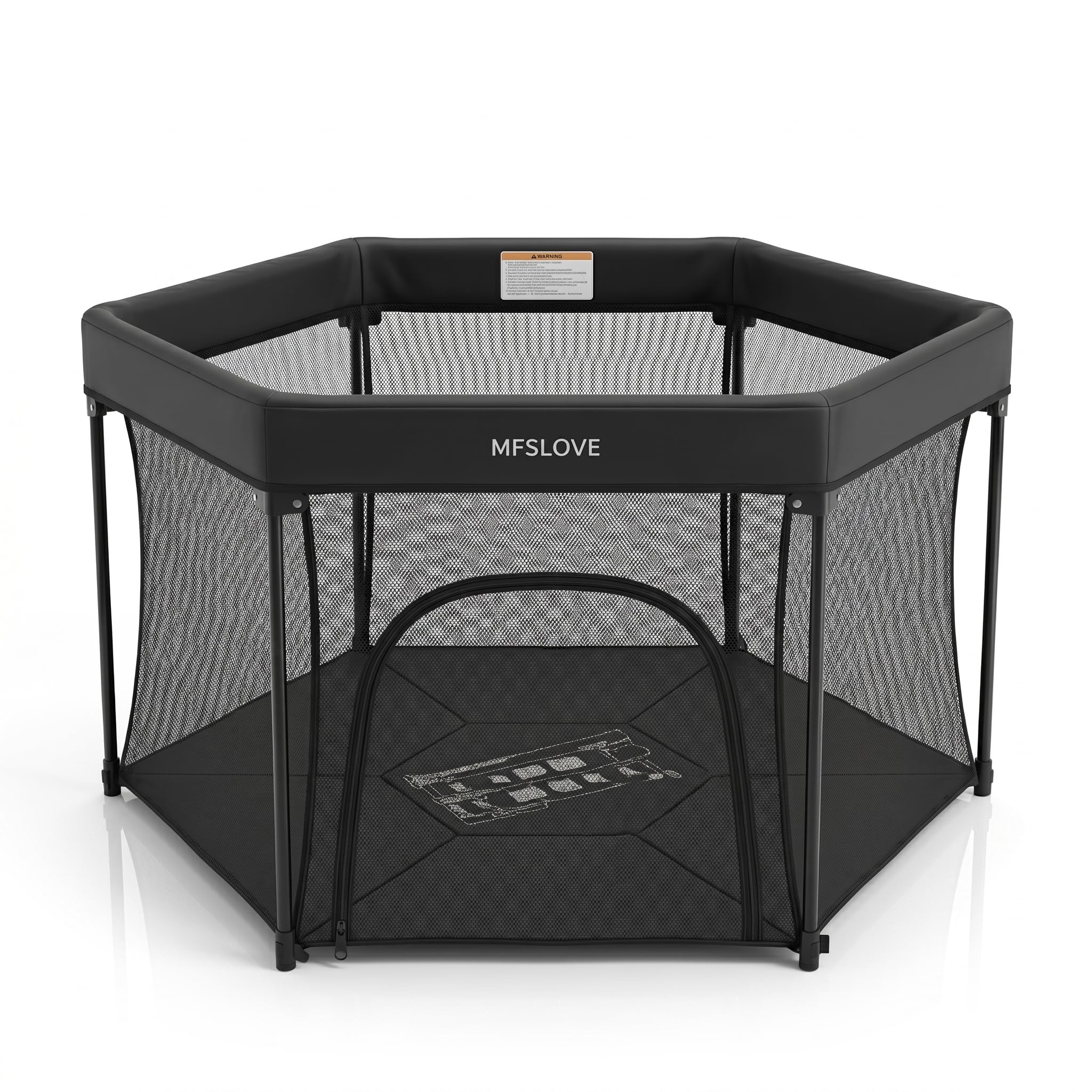 MFSLOVE Baby Playard, Hexagonal Playpen with Mesh Sides and Zippered Door, Black