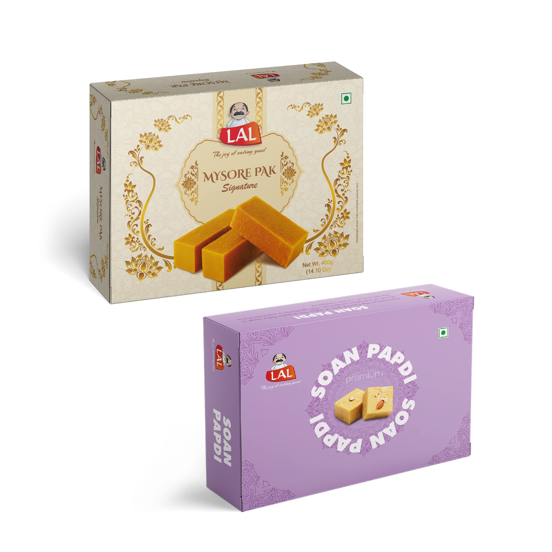 Lal Sweets Combo of Mysore Pak Signature 400g and Soan Papdi Premium 400g || Made with Sugar and Fresh Almonds || Ready to Eat Indian Dessert || Cow Ghee Mysuru Pak || Premium Soan Cake || Deliciou Indian Assorted Mithai (B08GZFNT2F) Amazon Price History, Amazon Price Tracker