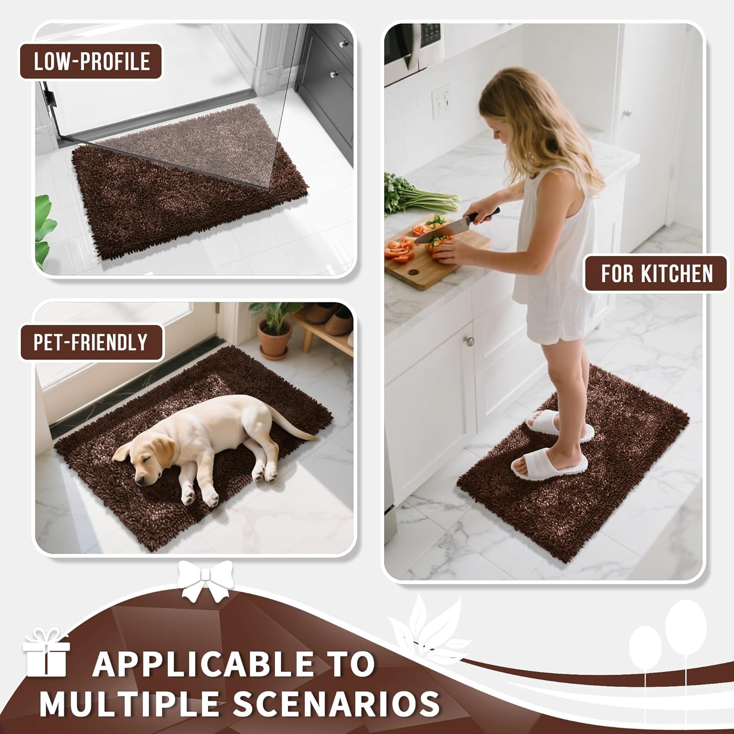 Yimobra Bathroom Rugs Sets 2 Piece, Soft Absorbent Bath Mat and U-Shaped Toilet Rug with Non Slip Backing, Luxury Shaggy Bath Mats for Bathroom, Machine Washable, 24"x17"+24"x20", Brown - Image 6