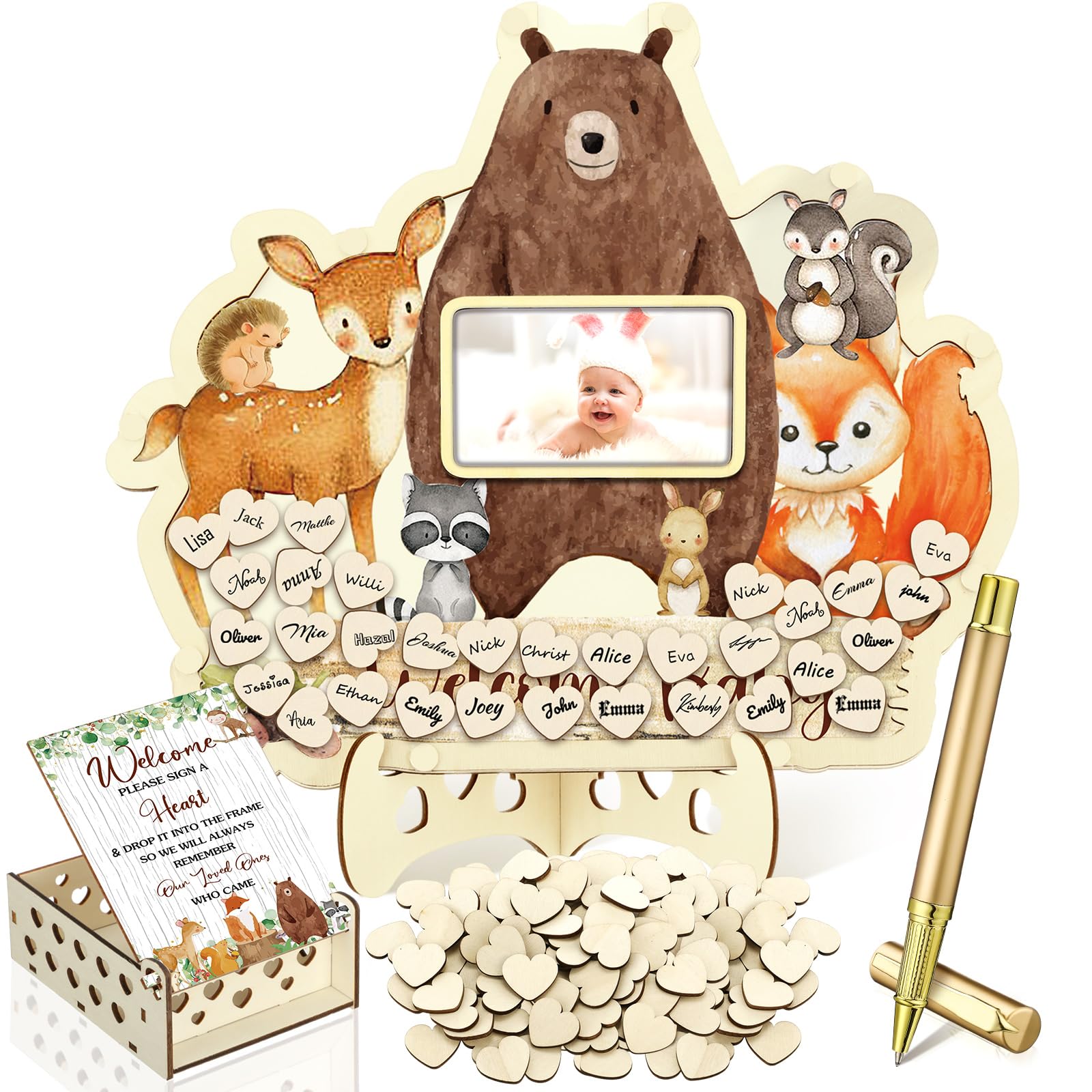 Wenqik 63 Pcs Woodland Animal Baby Shower Guest Book,Brown
