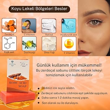 Kojic Acid Soap, Dark Spot, Dead Cell, Collagen, Acne, Sunspot, Turmeric, Retinol, Vitamin C, Vitamin E, Facial Cleanser for Women and Men. 2 Pack
