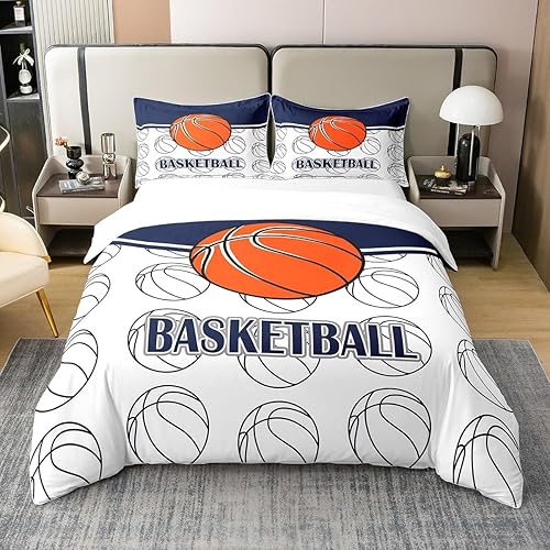 Funda de edredón deportiva de baloncesto 100% algodón, diseño de grafiti dibujado a mano retro, transpirable, funda de edredón con patrón de juego
