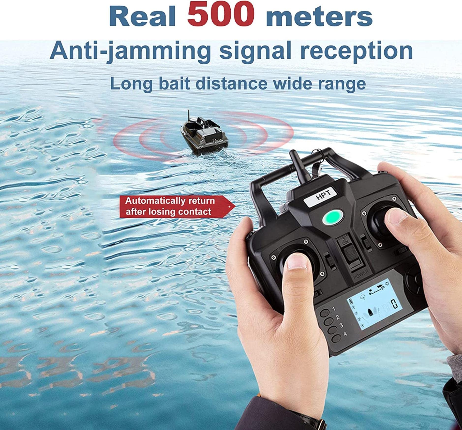 Pesca en Barco cebador, Barco RC, Barco Cebo con hélice y piloto automático GPS, Barco Cebo de Crucero GPS de 500 m de Distancia con 3 Compartimentos de Cebo Independientes y luz Nocturna LED