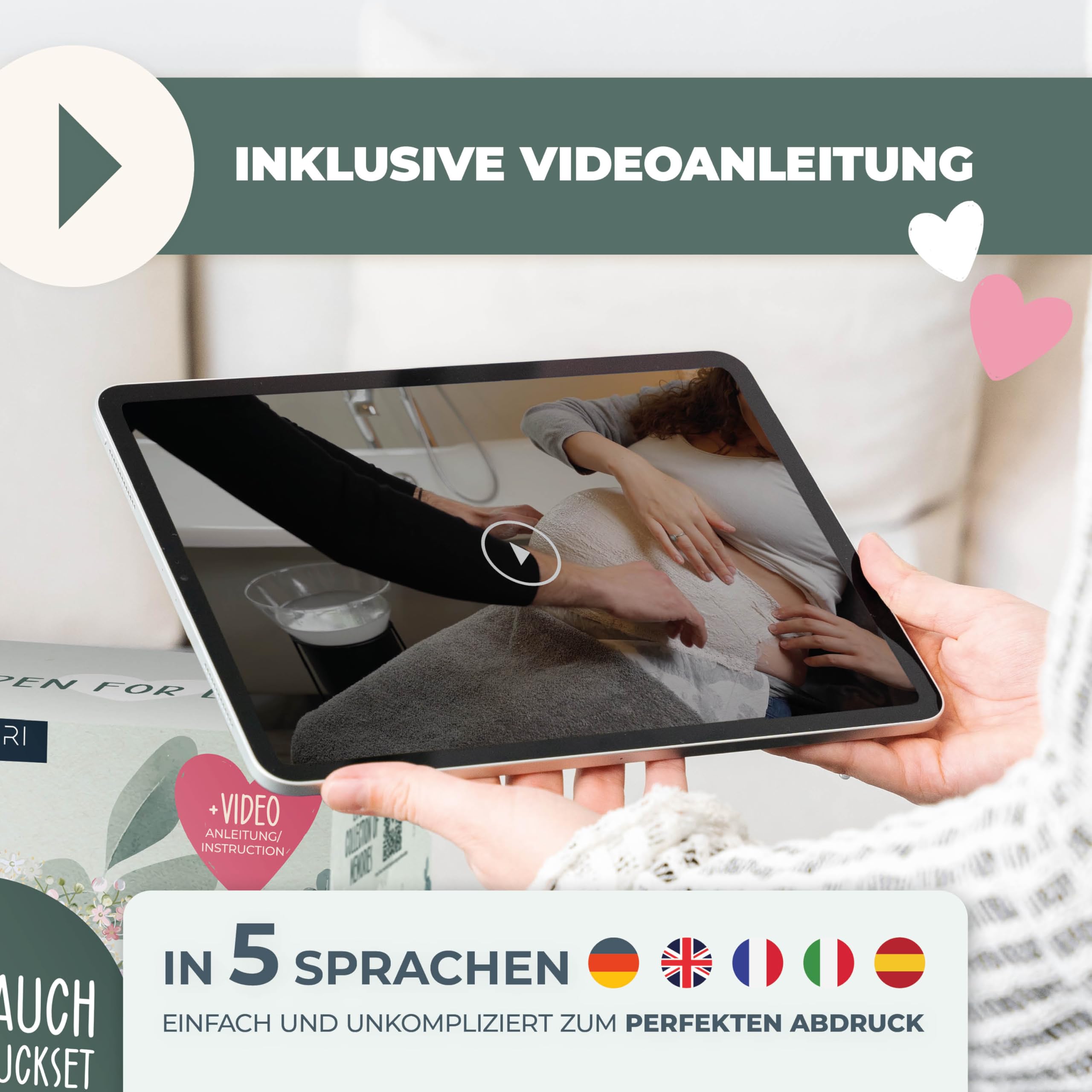 Amari ® Gipsabdruck Babybauch Set - Gipsabdruckset Babybauch - Geschenk werdende Mutter, Gips für den Bauchabdruck -Erinnerungen Schwangerschaft