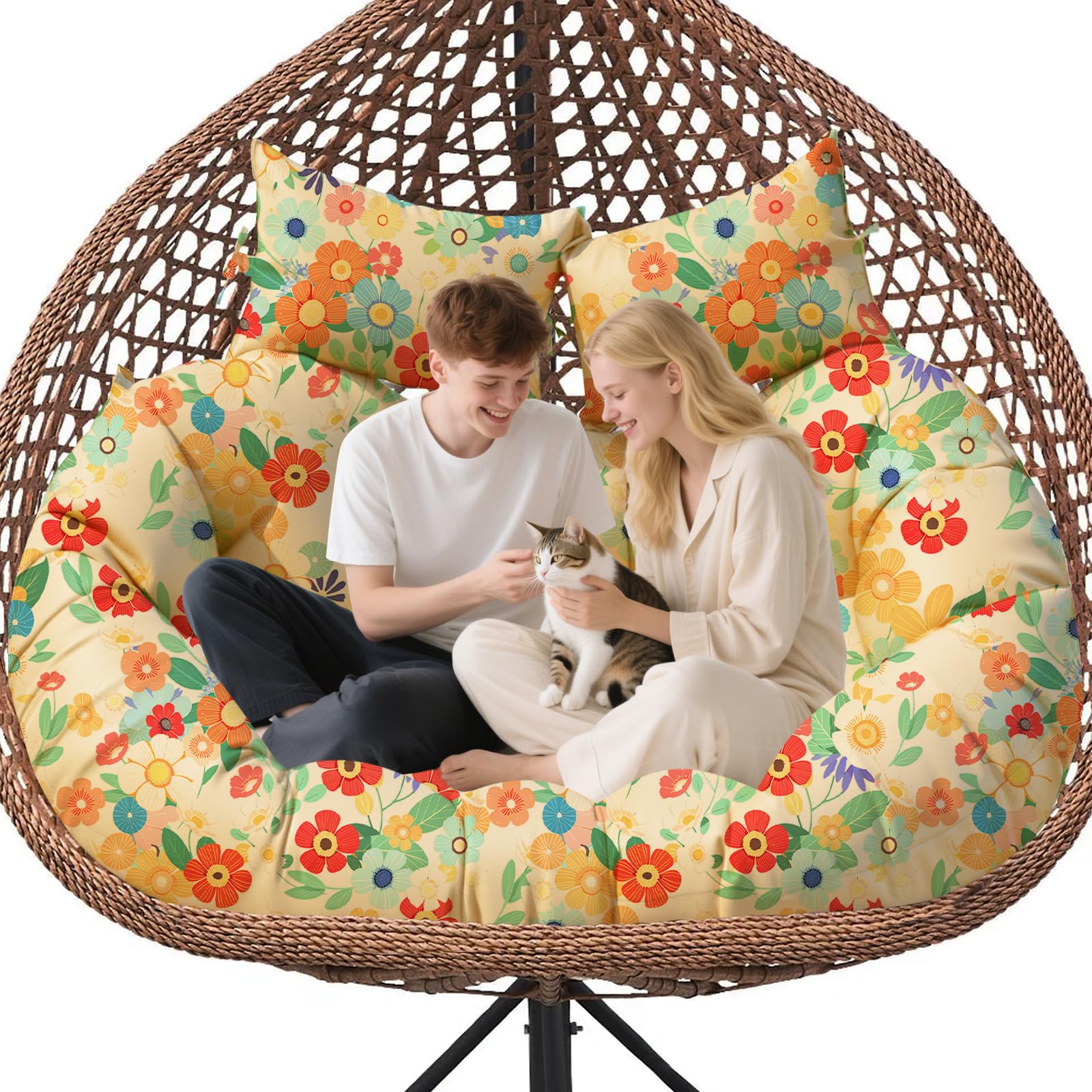Photo 1 of Uthem Double Egg Chair Cushion Replacement Waterproof for Outdoor Patio Hanging Basket Egg Chairs, 59x43-Inch Thickened 100% Cotton Large Double Eggs Swing Chair Cushions, Green Peony