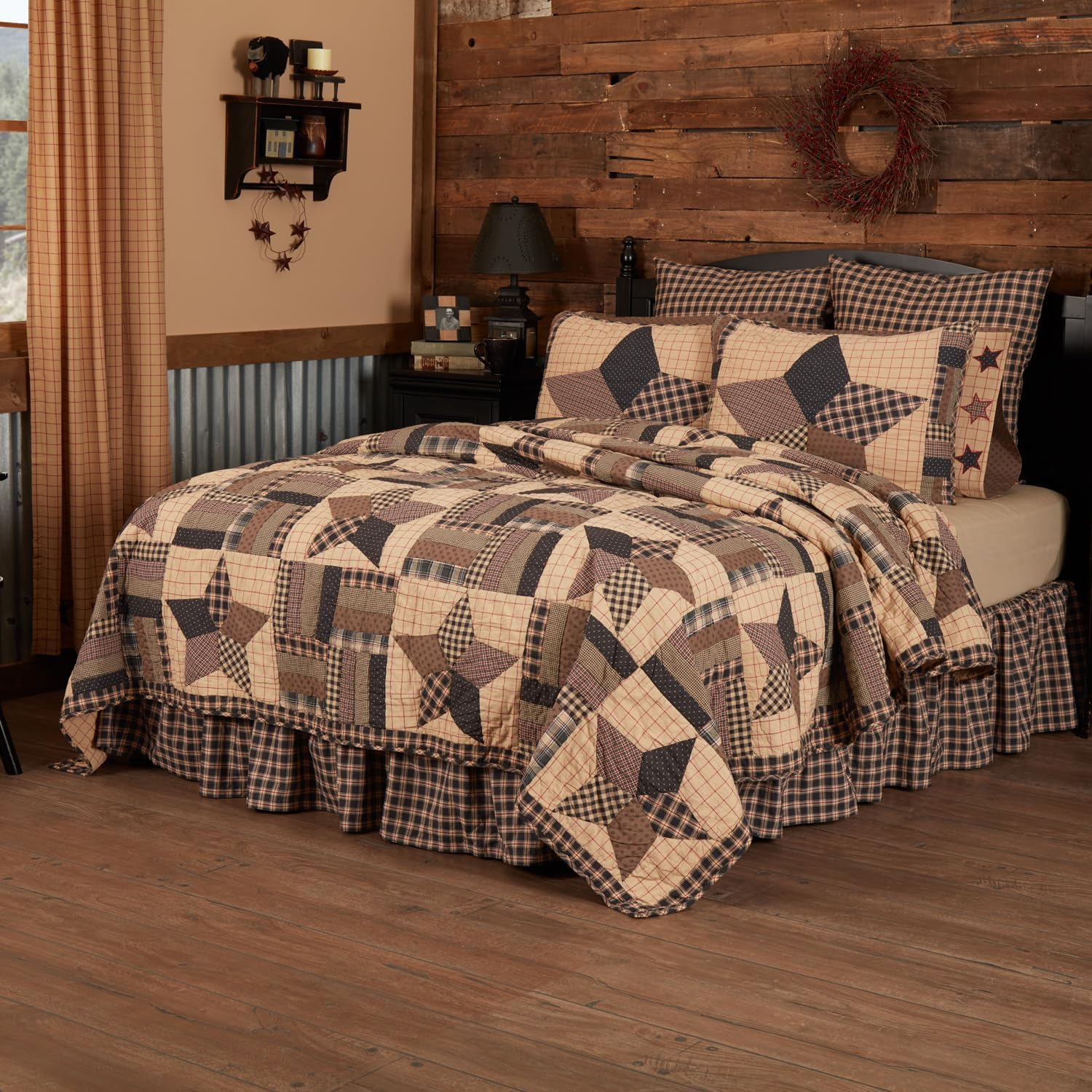 VHC Brands Bingham Star 6 Piece Luxury King Quilt Set (1 Quilt, 2 King Shams, 2 Pillowcase, 1 Bed Skirt)