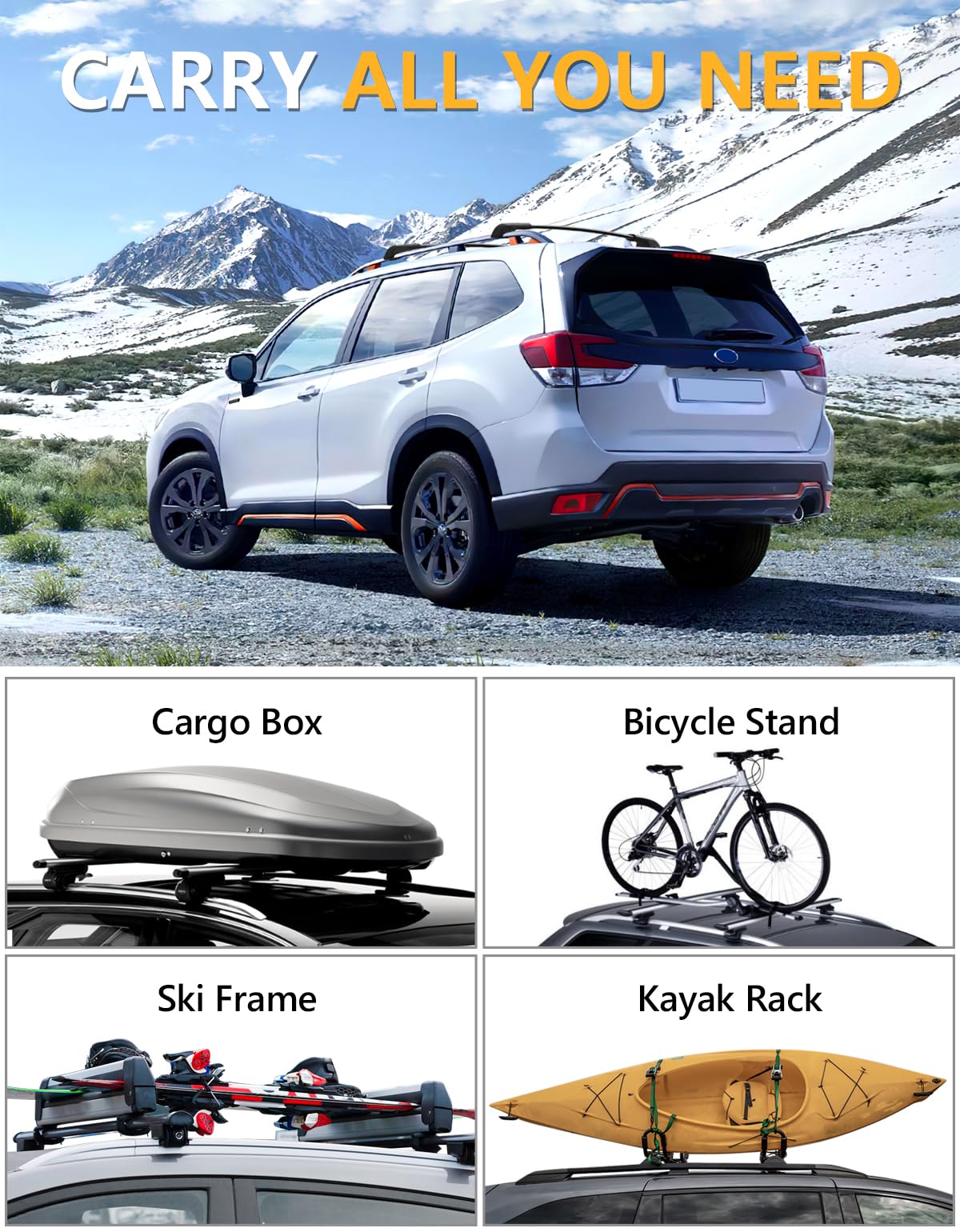 Tuyoung Roof Rack Cross Bars Compatible with Subaru Forester 2014-2025 with Raised Side Rails (Not for Wilderness), Lockable 220lbs Heavy Duty Aluminum Metal Lock Roof Rails Crossbars Luggage Racks.