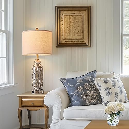 Miniatura 3 de Juego de 2 lámparas de granja para sala de estar, lámparas de mesa de 28 pulgadas para dormitorio con puertos USB, lámpara de mesa de noche