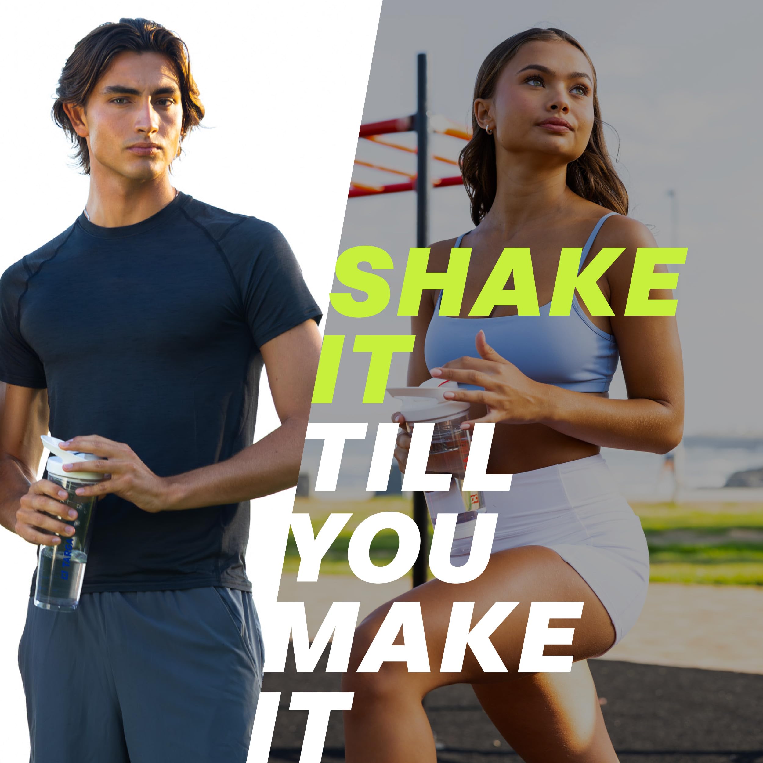 Protein Shaker 500ml + 100ml Pulverfach | Eiweißshaker mit Pulverfach | Gymshaker mit Edelstahl Mischfeder | Mixer für Proteinshakes | Shaker Gym | Klumpenfrei & Dicht | Trinkflasche 600ml BPA-frei