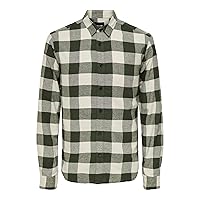 ONLY & SONS Onsgudmund LS Checked Shirt Noos Camicia, Notte Foresta