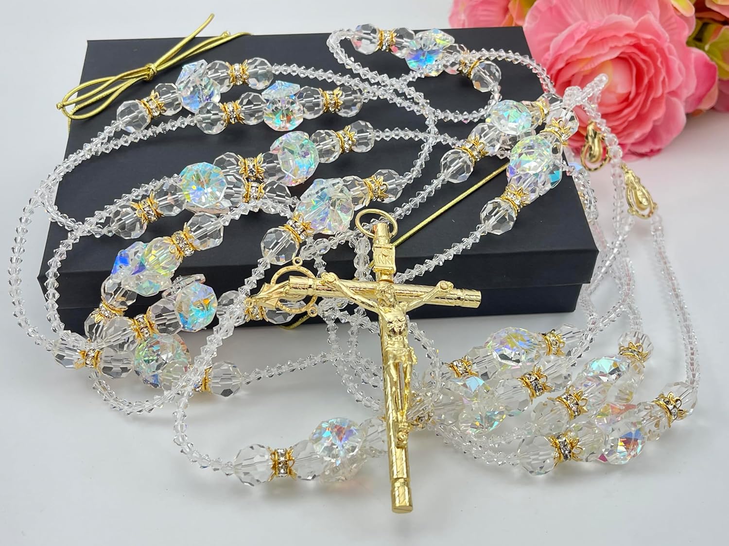 San Joaquin Creations Authentic Crystal AB Wedding lasso Gold Plated, lazo Para Boda en Cristales Tornasol fino chapeado en oro. Wedding Laso AB cristal