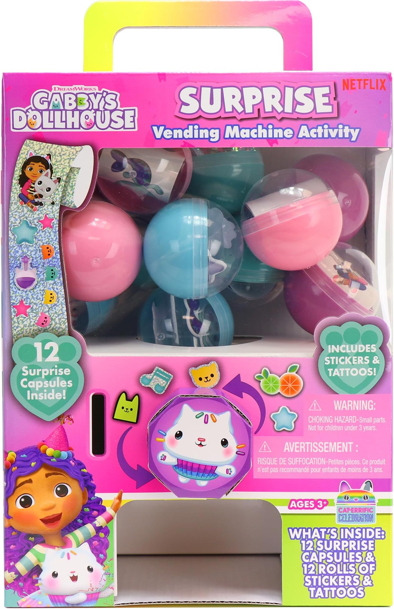 Gabby’s Dollhouse Surprise Vending Machine Activity, 25-Pieces, Stickers, Temporary Tattoos, Kids Toys for Ages 3 Up