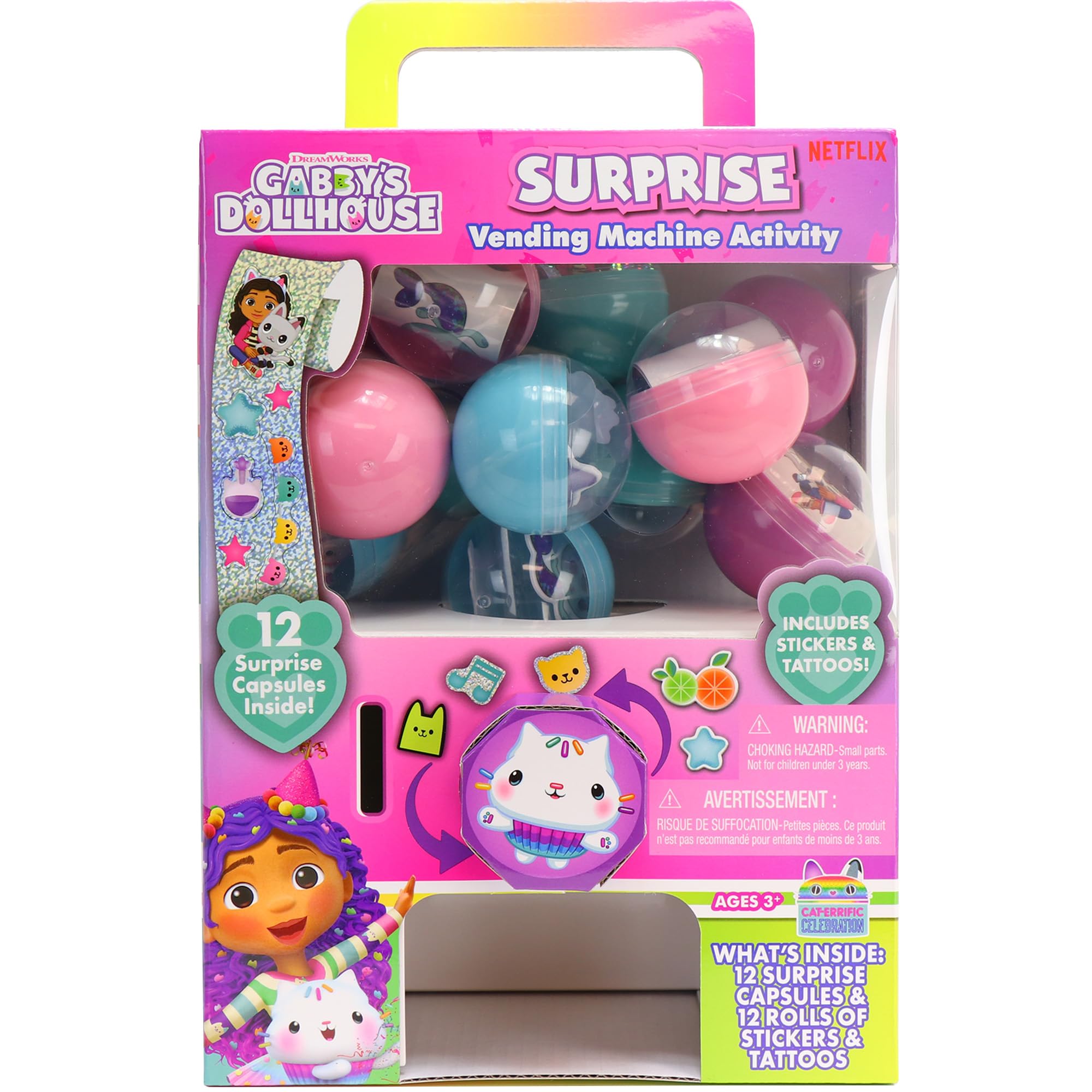 Gabby’s Dollhouse Surprise Vending Machine Activity, 25-Pieces, Stickers, Temporary Tattoos, Kids Toys for Ages 3 Up