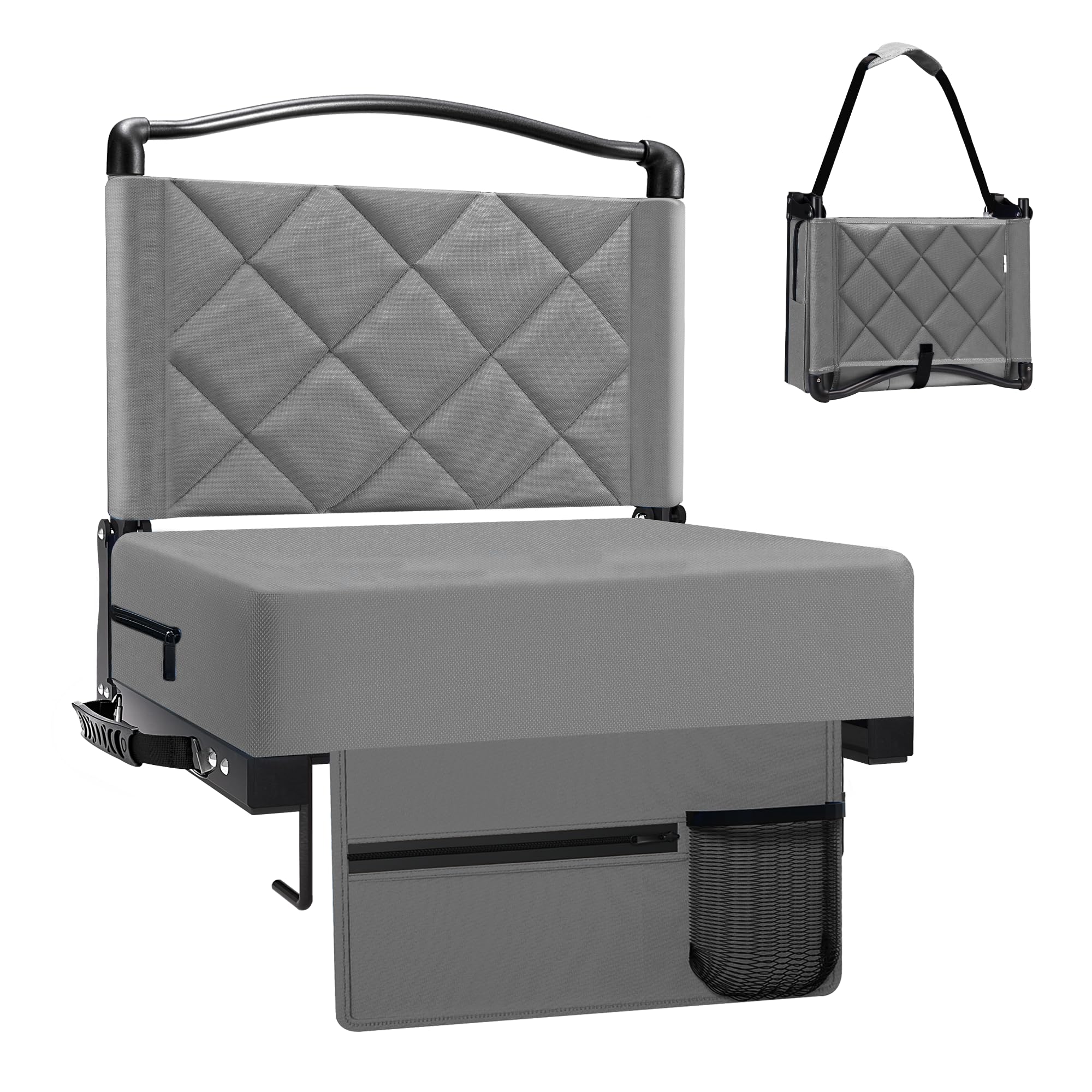 Kaganoon Stadium Seats with Back Support and Cushion Thick Padded Bleacher Chairs with Shoulder Strap, Portable Folding Stadium Seat Chair for