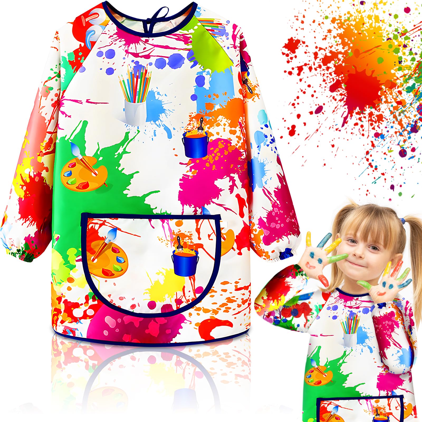 ZHHGOO Delantal Pintura Niño, Delantal Infantil Bata Pintura Niños Delantal Cocina Impermeable Bata Escolar, Mandilon Escolar Niño De 5 A 11 Años Para Hornear Pintura Artesanía Arte Jardinería