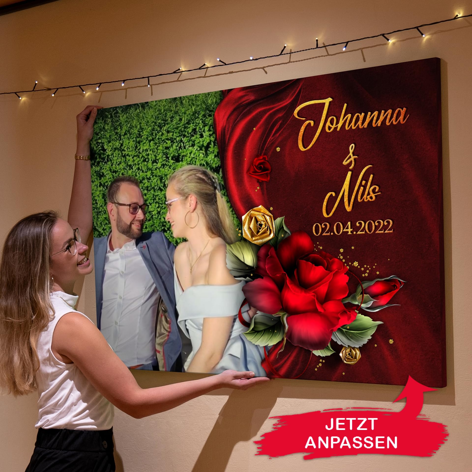 Liebesleinwand | Leinwand mit Foto, Namen und Datum | Wandbild gestalten eigenes Foto, Jahrestag Geschenk für Frauen und Männer | Geschenk der Liebe
