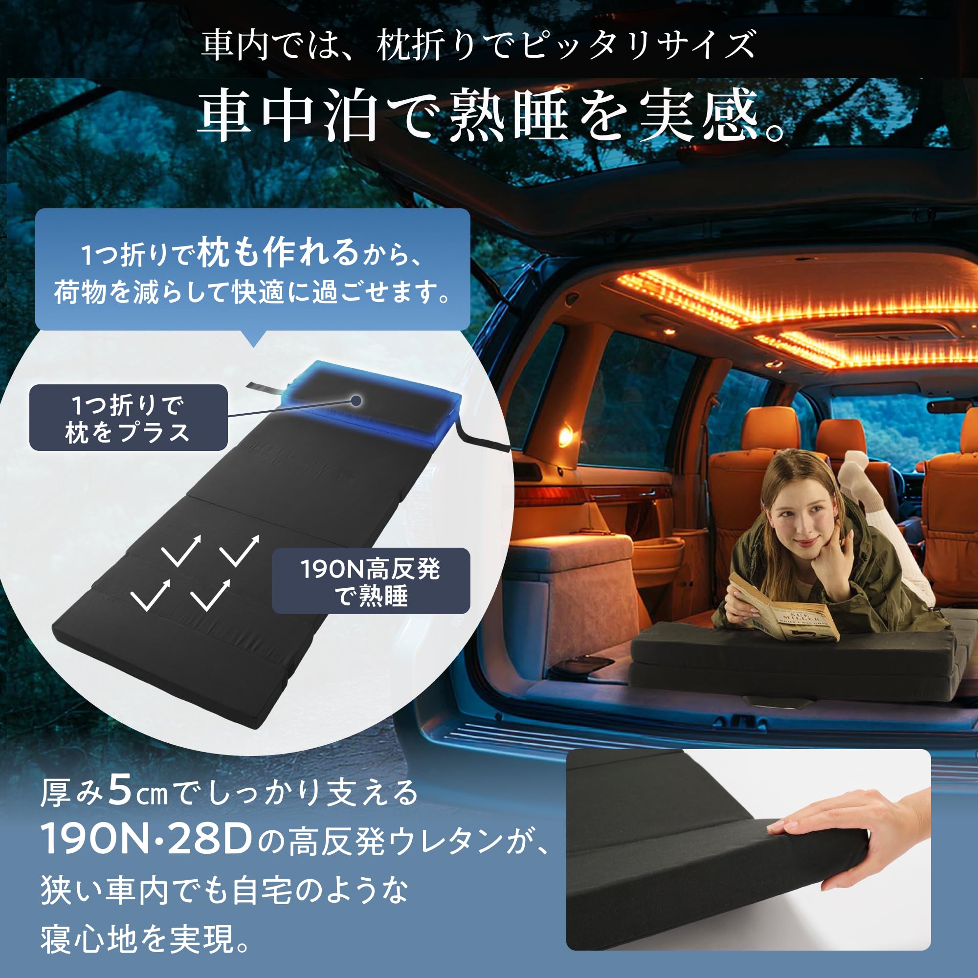 Amazon｜GOKUMIN マットレス ごろ寝マット ロング 7つ折り 高反発 190N