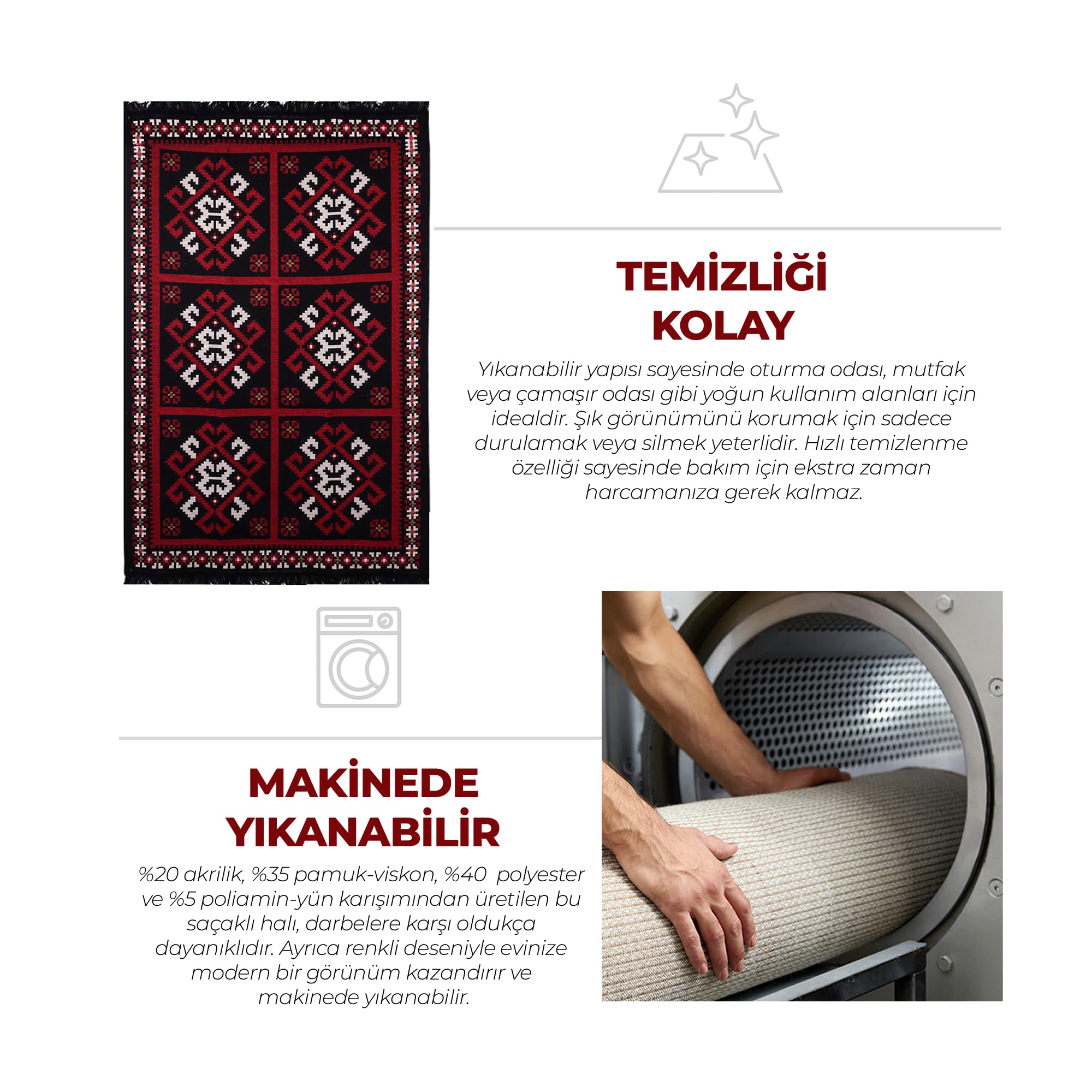 Bigghome Kilim, Makinede Yıkanabilir, Modern Desenli, 80 * 150 cm, SA25MK