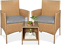 Vista 25 de Best Choice Products Juego de 3 piezas de mimbre para conversación al aire libre, muebles de patio que ahorran espacio para jardín con mesa