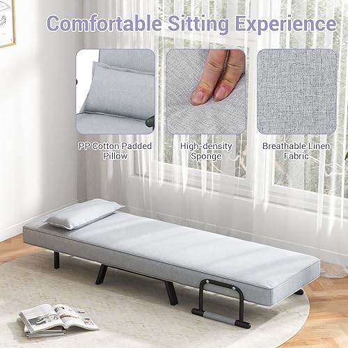 Miniatura 6 de KOMFOTT Sofá cama convertible 4 en 1 plegable con respaldo ajustable de 6 posiciones, tumbona tapizada con almohada extraíble, sofá reclinable de