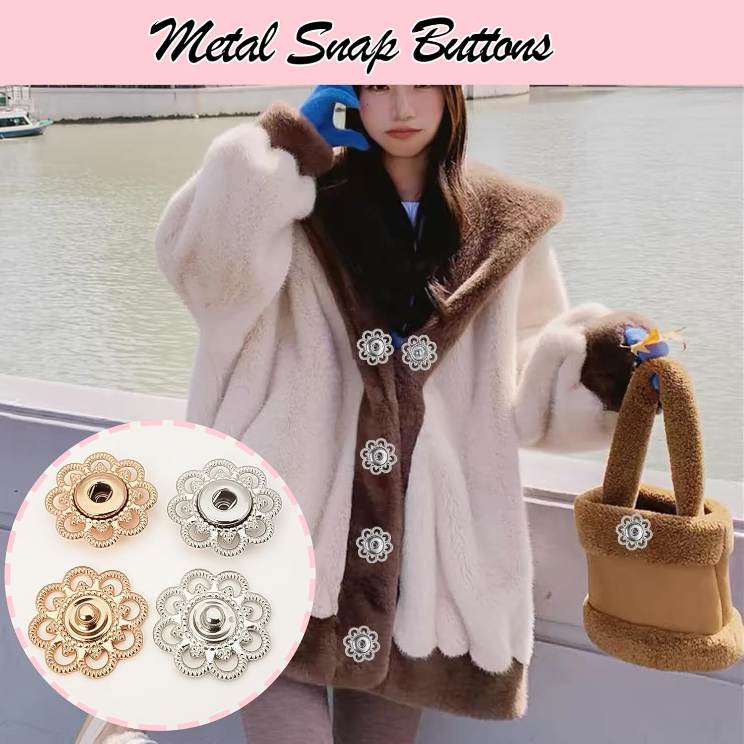 DHER 12 Pairs Metal Hollow Petal Snap Buttons, Flower Alloy Press Studs Sewing Metal Snap Buttons Invisible Coat Hidden Buttons (Silver, 21MM)