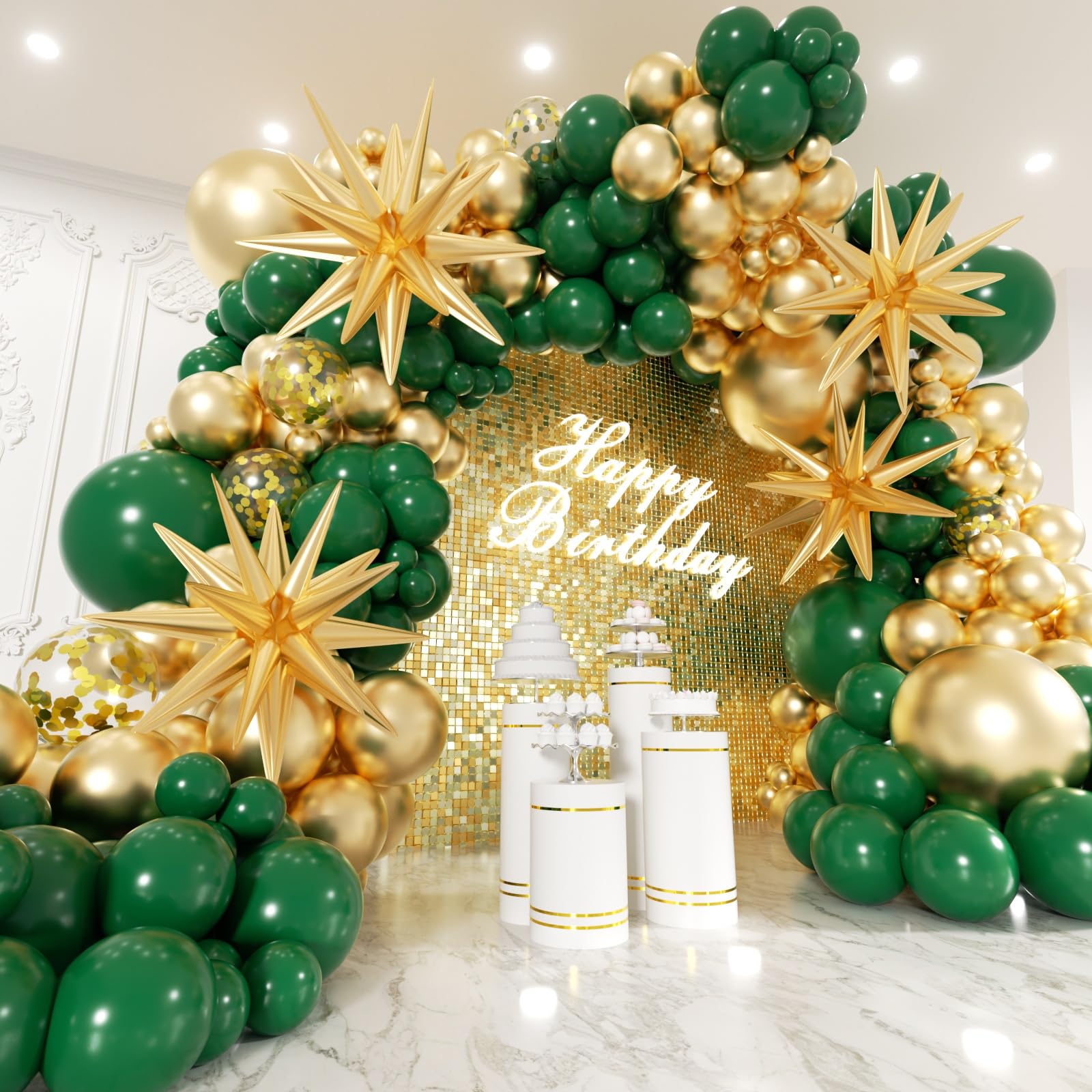 Kit de arco de globos verdes y dorados