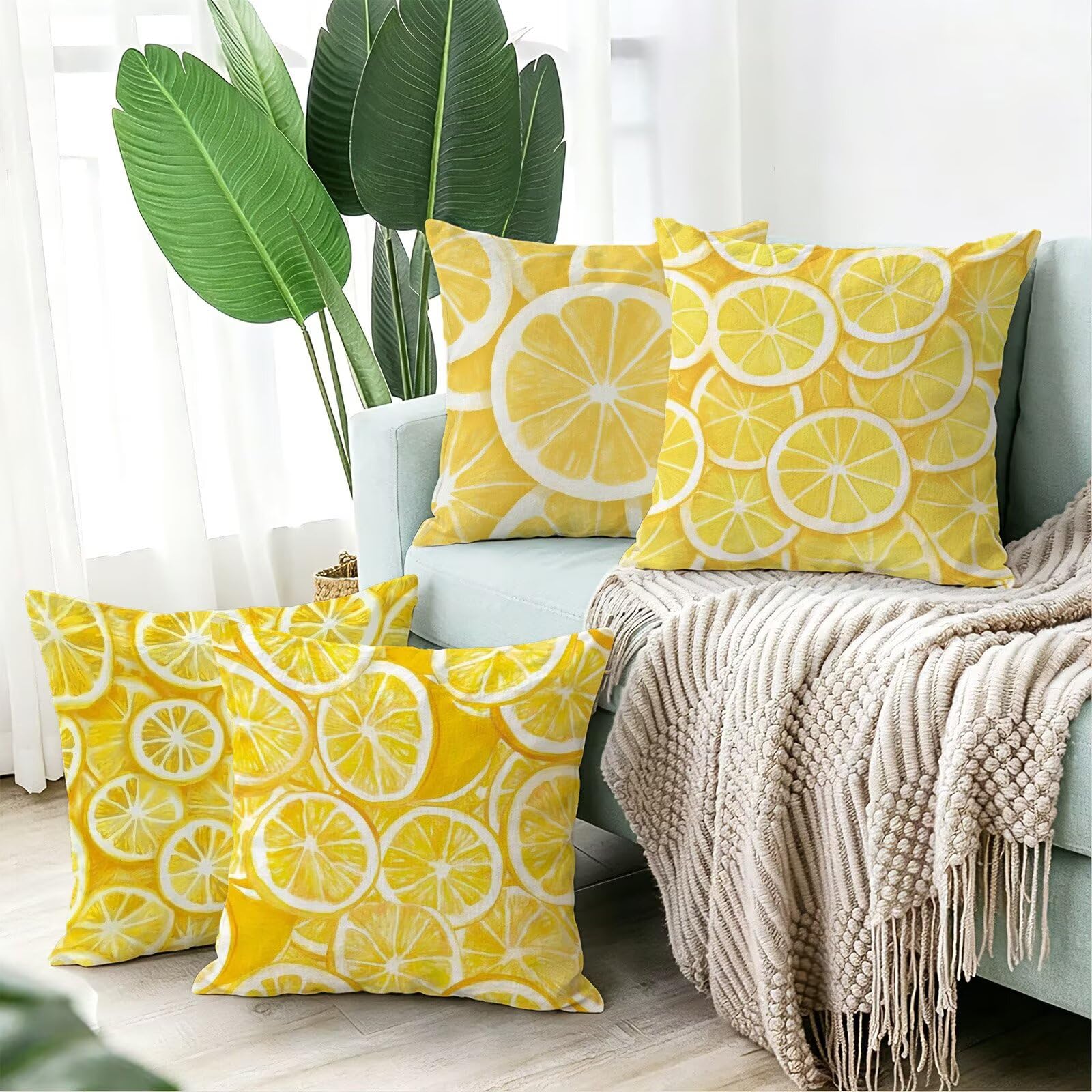 Cojines Exterior Amarillo Funda Almohada 50x50cm Juego de 4, Cod-651
