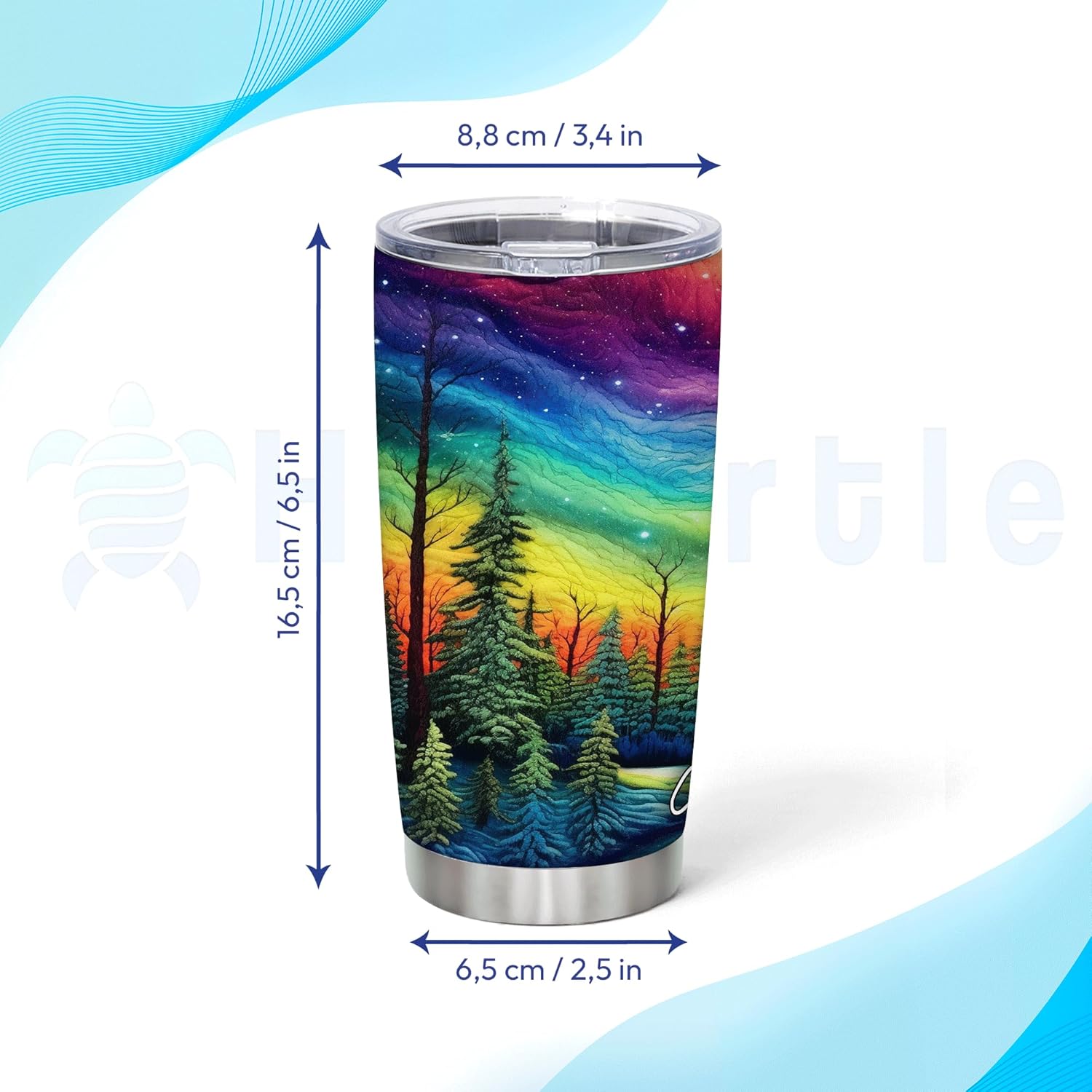 Hyturtle Personalized Gifts For Northern Lights Lover - Aurora Rainbow Skyline Prints Customized Name Stainless Steel Tumbler 20 oz With Lid - Idea Gifts For Women, Girl, Kids On Birthday, Christmas