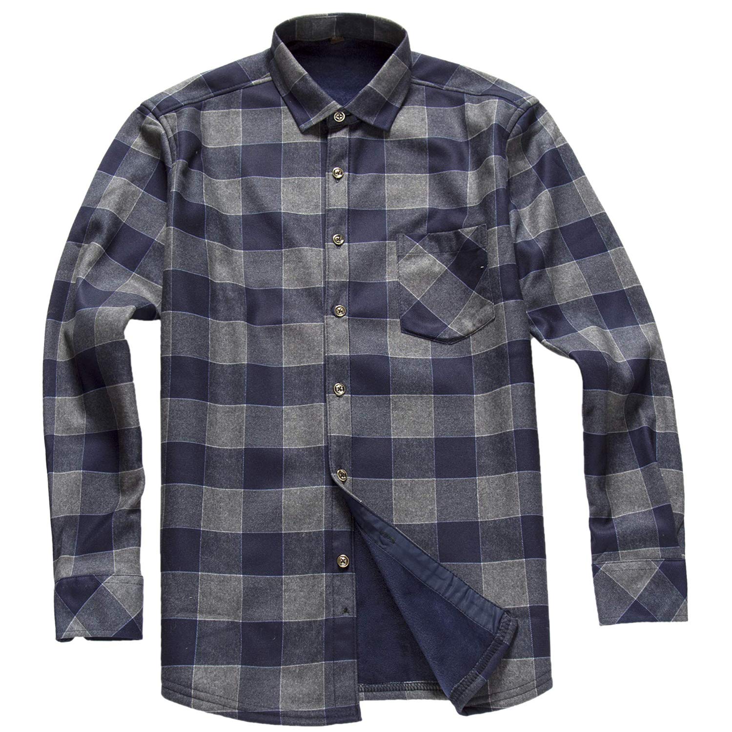Men’s Long Sleeve Shirts- Thermal Work Padded Warm Shirts Quilted Lined Flannel Heavyweight Plaid Fleece Shirt