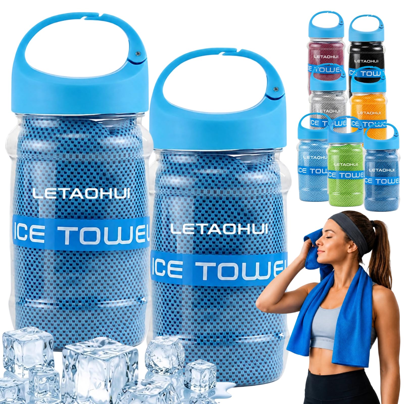 2PCS Cooling Towel (40"x12"), Cooling Towels for Hot Weather, Microfiber Ice Cool Towel for Neck, Gym Towels for Men & Women, Sports Gift for Golf, Tennis, Running, Marathon Runner, Triathlon, Fitness
