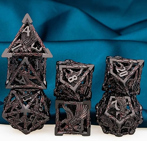 Miniatura 5 de ARUOHHA Juego de dados de metal hueco DND con caja de regalo, 7 dados D y D de águila gigante para juegos de rol de Calabozos y Dragones, dados